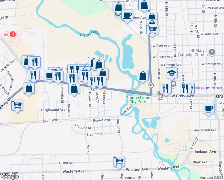 map of restaurants, bars, coffee shops, grocery stores, and more near 2305 MacArthur Dr in Orange