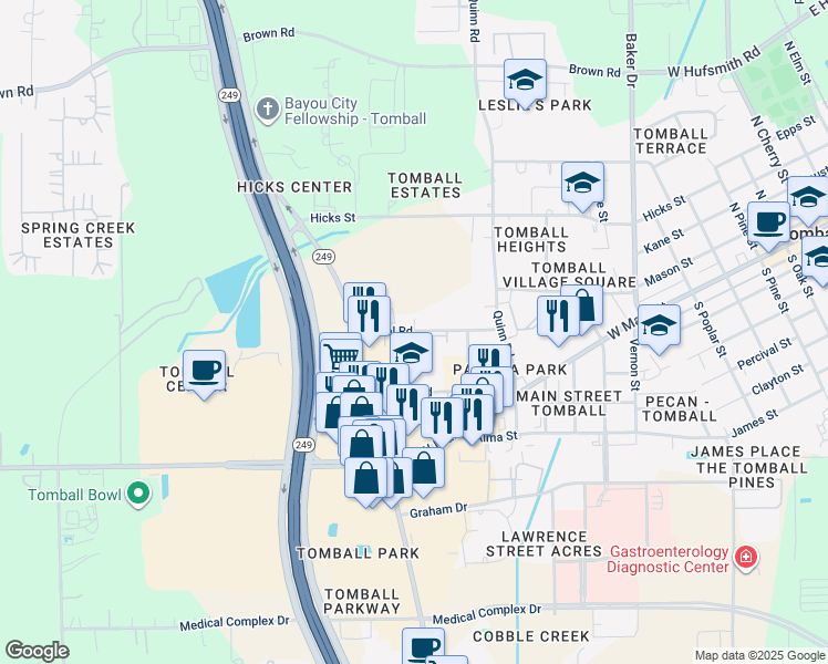 map of restaurants, bars, coffee shops, grocery stores, and more near 1507 Rudel Drive in Tomball