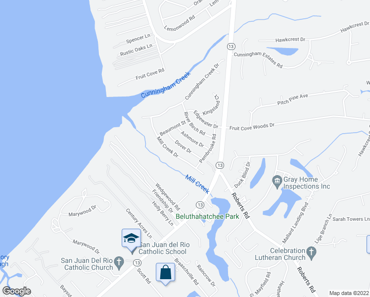 map of restaurants, bars, coffee shops, grocery stores, and more near 1145 Dover Drive in Jacksonville