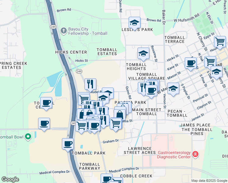 map of restaurants, bars, coffee shops, grocery stores, and more near 1506 Rudel Drive in Tomball