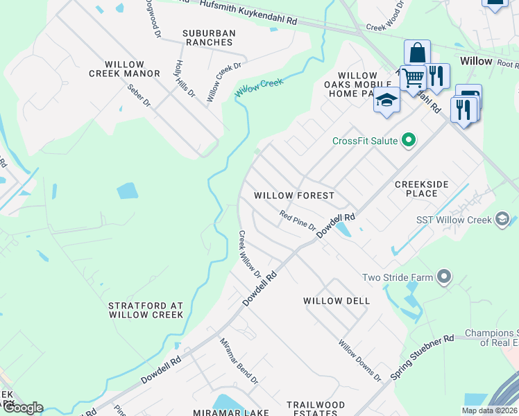 map of restaurants, bars, coffee shops, grocery stores, and more near 22703 Red Pine Drive in Tomball