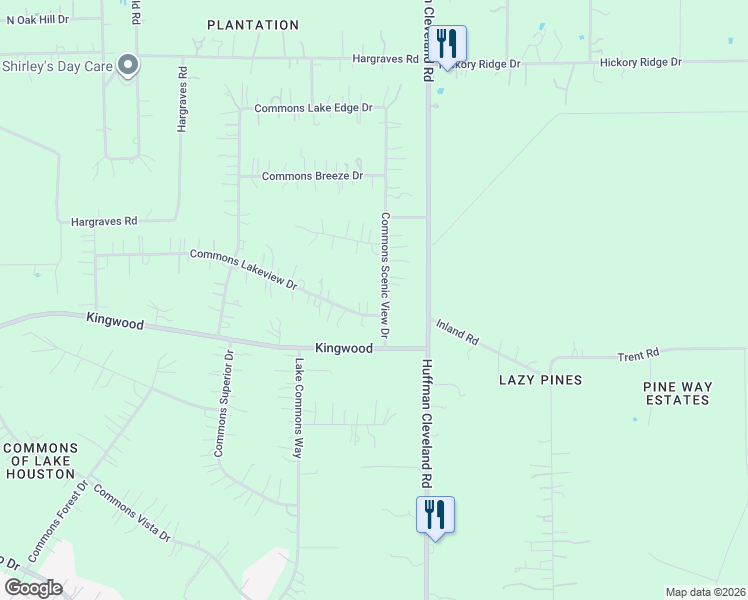 map of restaurants, bars, coffee shops, grocery stores, and more near 827 Commons Lakeview Drive in Huffman