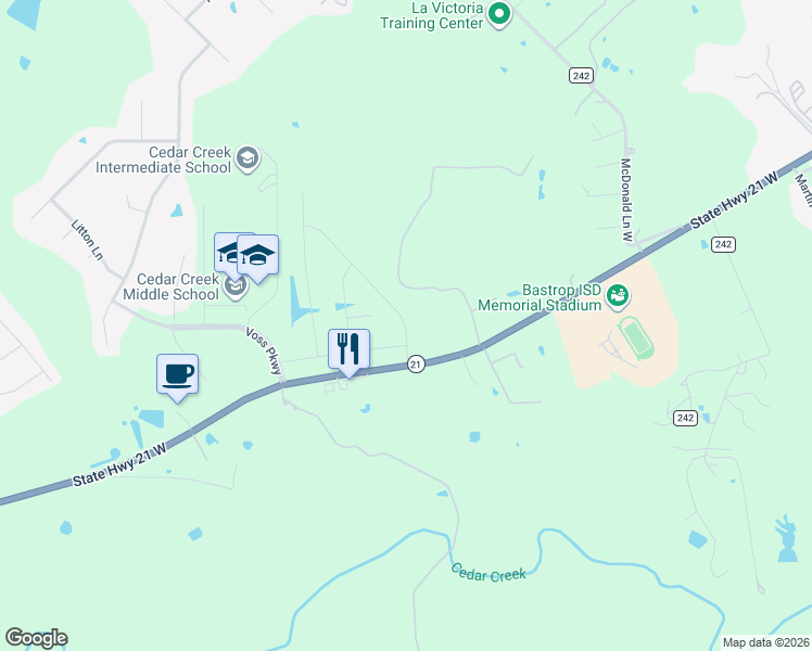 map of restaurants, bars, coffee shops, grocery stores, and more near 856 Texas 21 in Cedar Creek