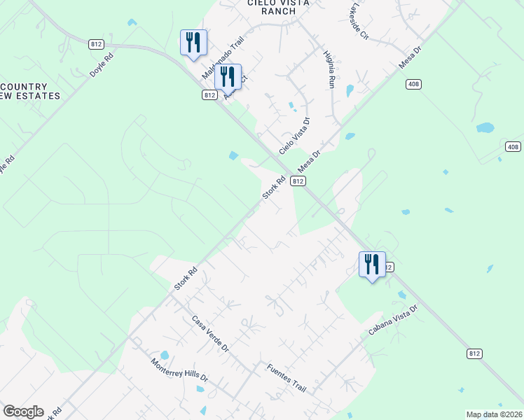 map of restaurants, bars, coffee shops, grocery stores, and more near 135 Stork Road in Bastrop County