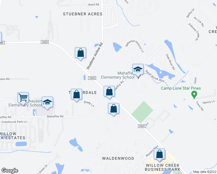 map of restaurants, bars, coffee shops, grocery stores, and more near 10044-10110 Farm to Market 2920 in Tomball