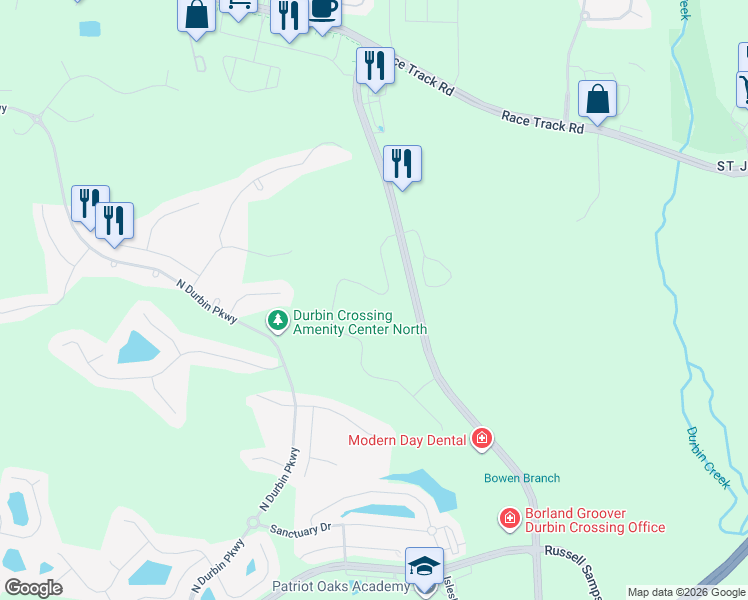 map of restaurants, bars, coffee shops, grocery stores, and more near 179 Servia Drive in St. Johns County