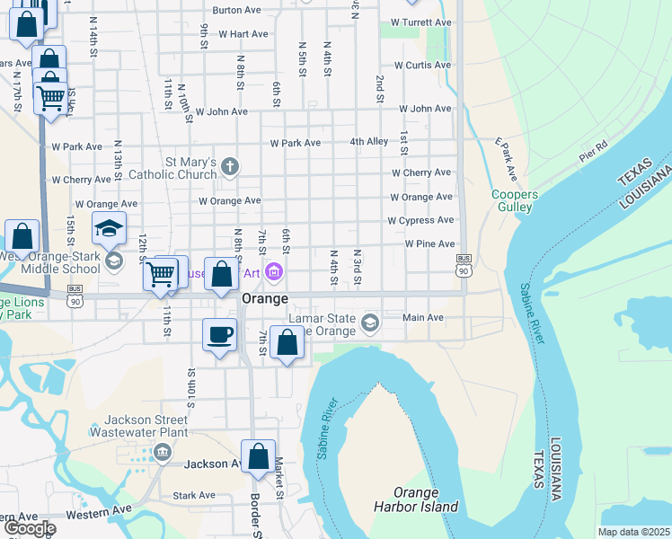 map of restaurants, bars, coffee shops, grocery stores, and more near in Orange