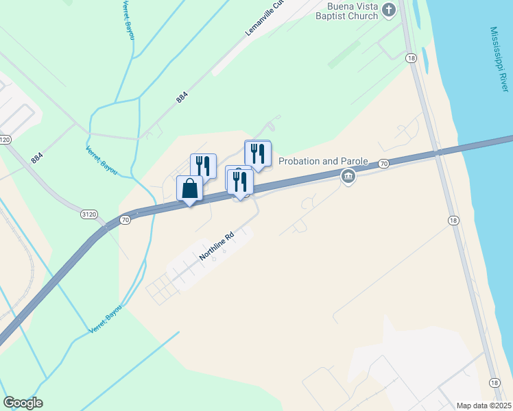 map of restaurants, bars, coffee shops, grocery stores, and more near 10173 North Line Street in Saint James