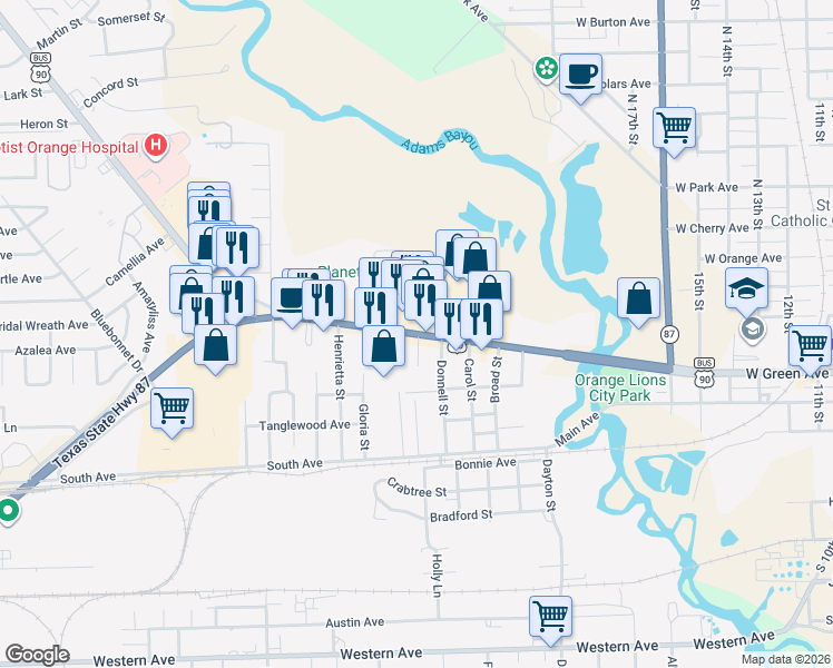 map of restaurants, bars, coffee shops, grocery stores, and more near 2305 Macarthur Drive in Orange