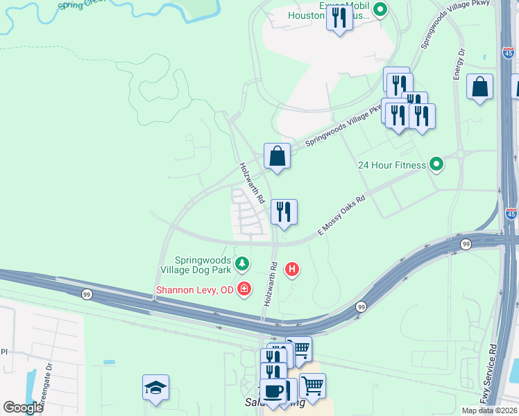 map of restaurants, bars, coffee shops, grocery stores, and more near 6 Red Harper Drive in Spring