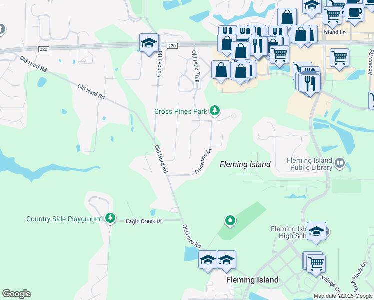 map of restaurants, bars, coffee shops, grocery stores, and more near 2408 Old Pine Trail in Orange Park
