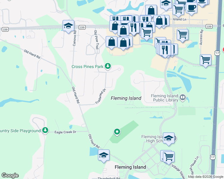 map of restaurants, bars, coffee shops, grocery stores, and more near 2075 Trailing Pines Way in Fleming Island