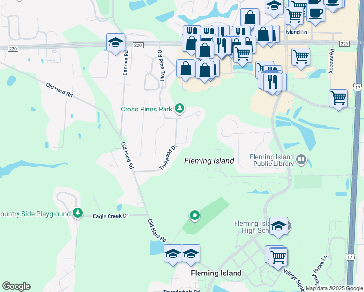 map of restaurants, bars, coffee shops, grocery stores, and more near 2075 Trailing Pines Way in Fleming Island