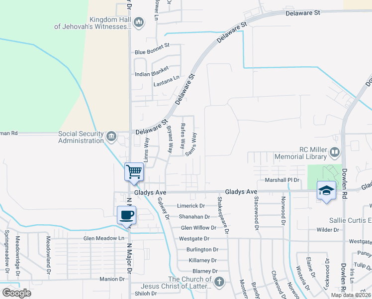 map of restaurants, bars, coffee shops, grocery stores, and more near 1810 Rafes Way in Beaumont