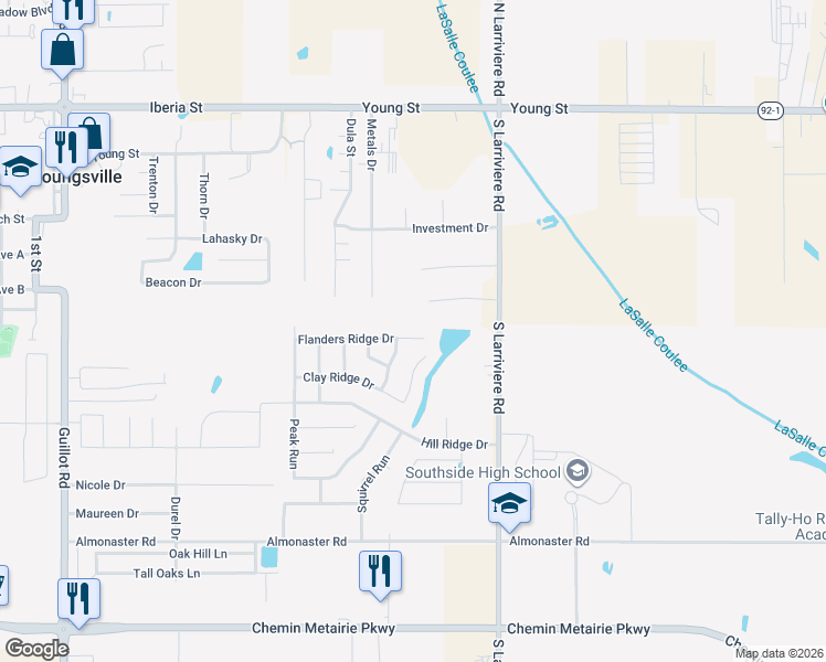 map of restaurants, bars, coffee shops, grocery stores, and more near 505 Flanders Ridge Drive in Youngsville