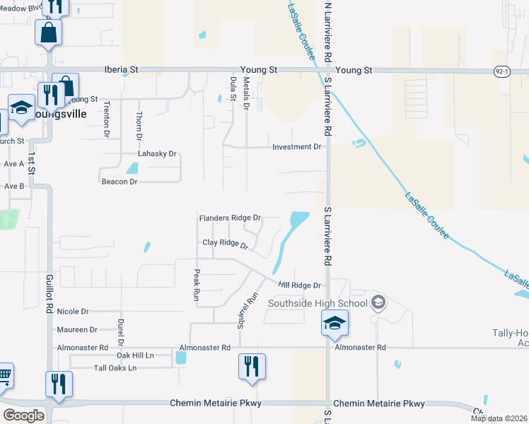 map of restaurants, bars, coffee shops, grocery stores, and more near 505 Flanders Ridge Drive in Youngsville