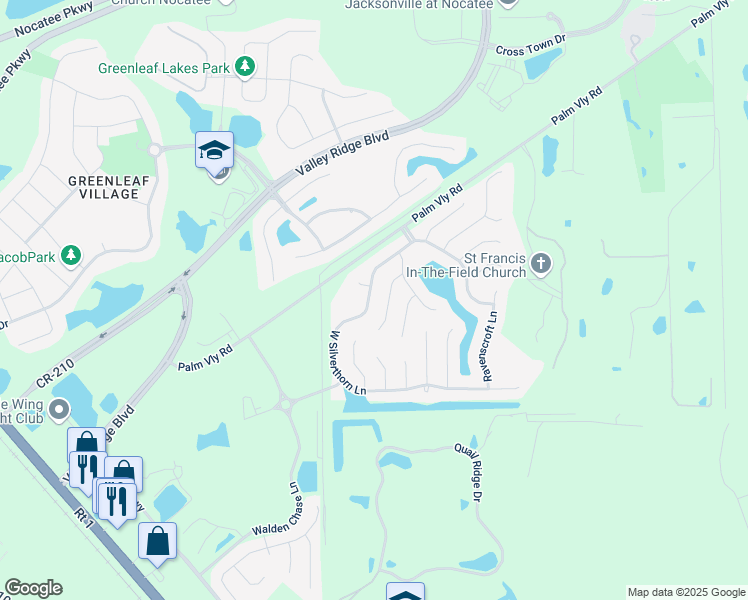 map of restaurants, bars, coffee shops, grocery stores, and more near 256 West Silverthorn Lane in Ponte Vedra Beach