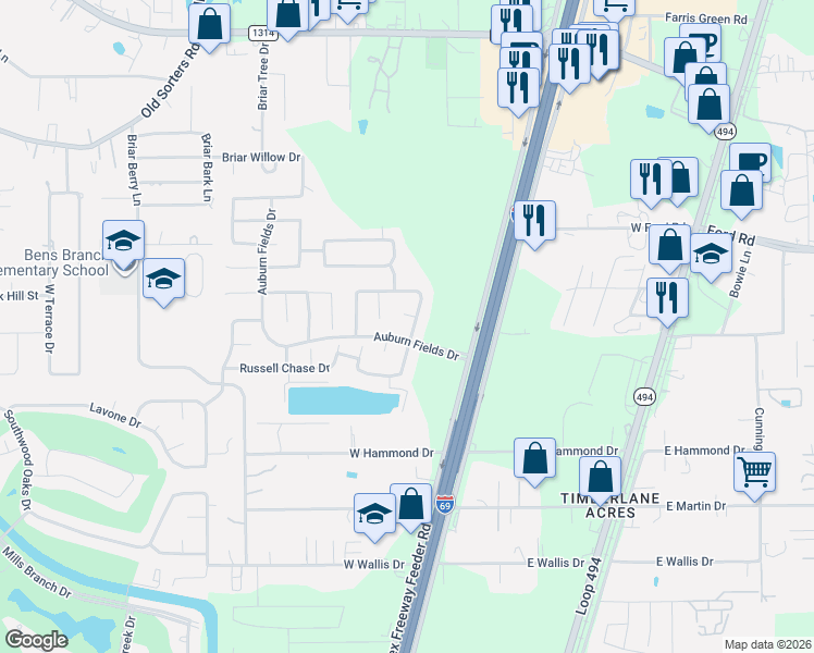 map of restaurants, bars, coffee shops, grocery stores, and more near 21458 Burks Trail Drive in Porter