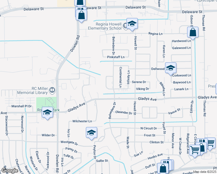 map of restaurants, bars, coffee shops, grocery stores, and more near 1410 Futura Street in Beaumont