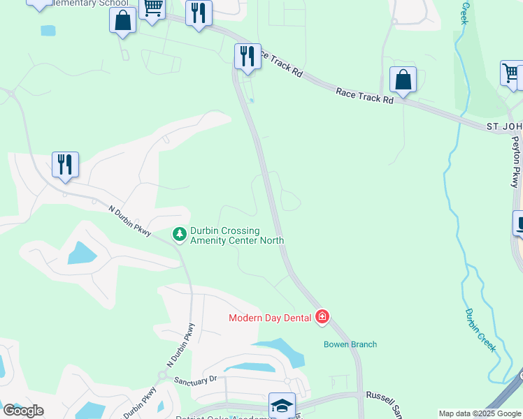 map of restaurants, bars, coffee shops, grocery stores, and more near 179 Servia Drive in St. Johns County