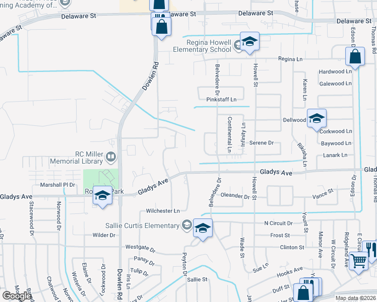 map of restaurants, bars, coffee shops, grocery stores, and more near 6110 Sheridan Oaks Drive in Beaumont