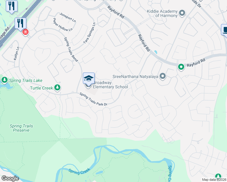 map of restaurants, bars, coffee shops, grocery stores, and more near 2702 Andrew Springs Lane in Spring