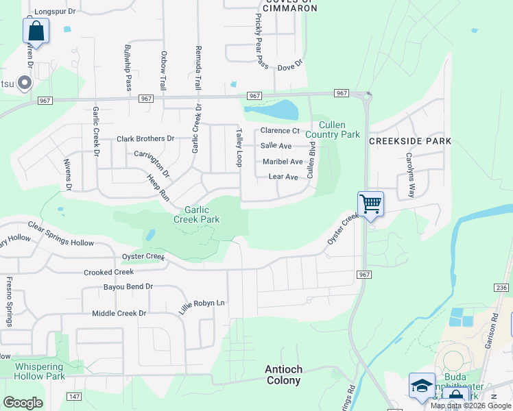 map of restaurants, bars, coffee shops, grocery stores, and more near 659 Cullen Boulevard in Buda
