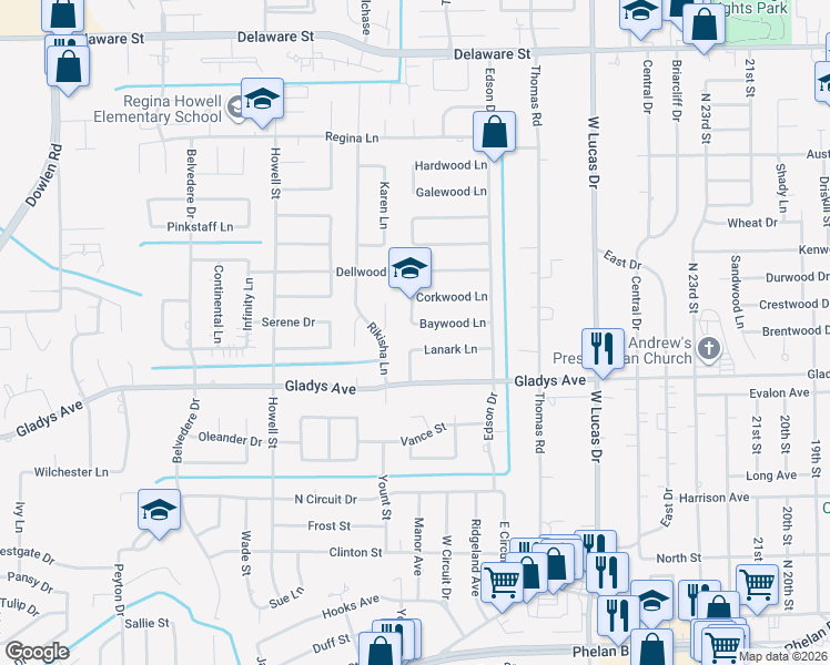 map of restaurants, bars, coffee shops, grocery stores, and more near 1355 Drummond Drive in Beaumont