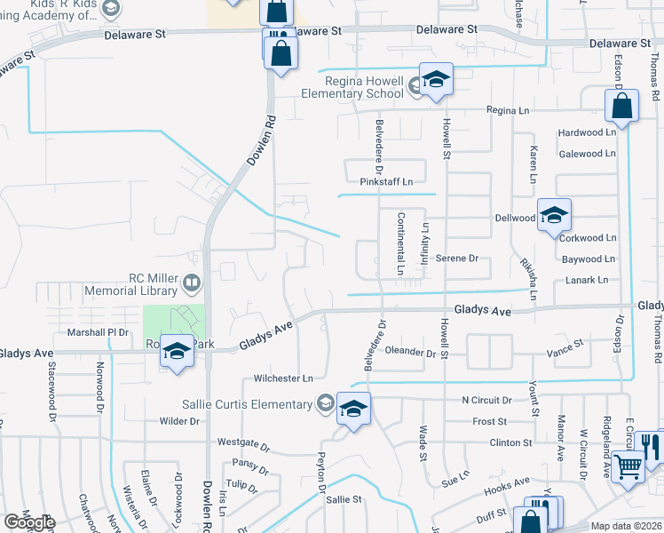 map of restaurants, bars, coffee shops, grocery stores, and more near 6110 Sheridan Oaks Drive in Beaumont