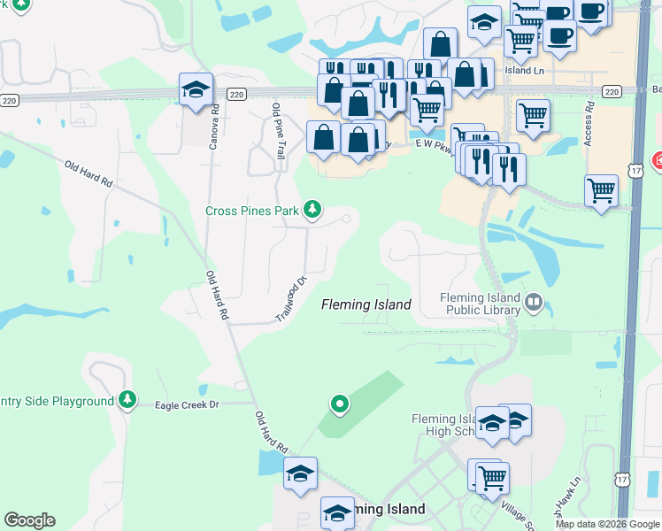 map of restaurants, bars, coffee shops, grocery stores, and more near 2053 Trailing Pines Way in Orange Park