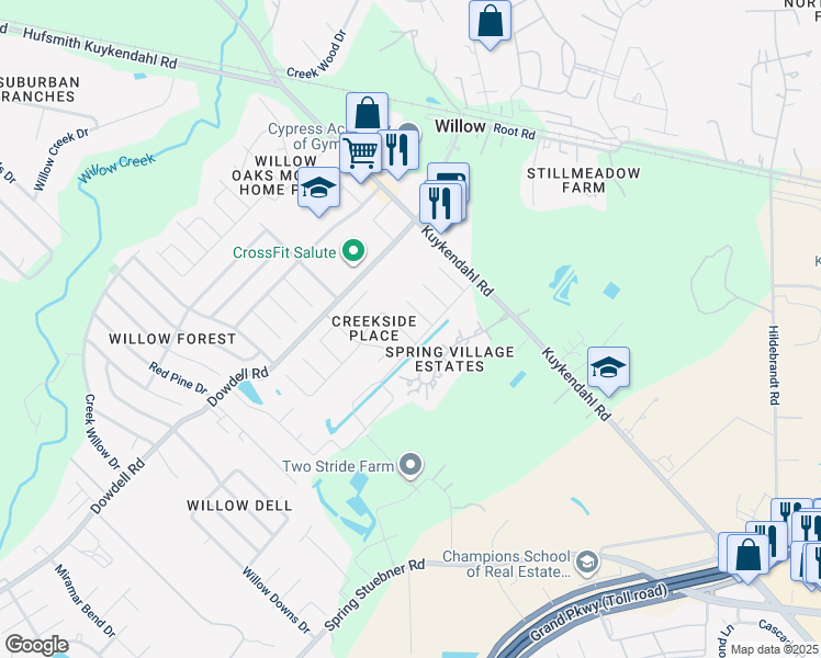 map of restaurants, bars, coffee shops, grocery stores, and more near 22910 Still Pond Drive in Tomball