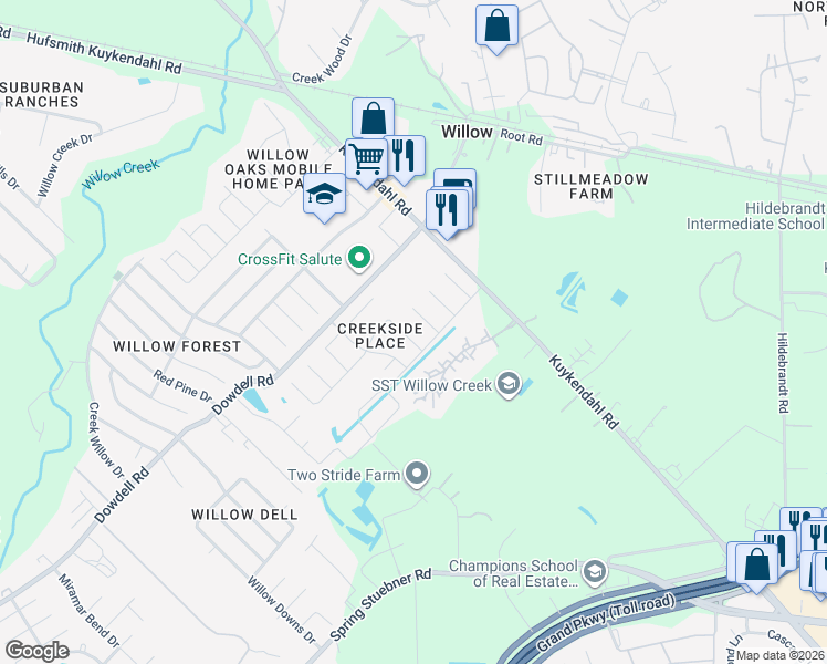 map of restaurants, bars, coffee shops, grocery stores, and more near 22914 Still Pond Drive in Tomball