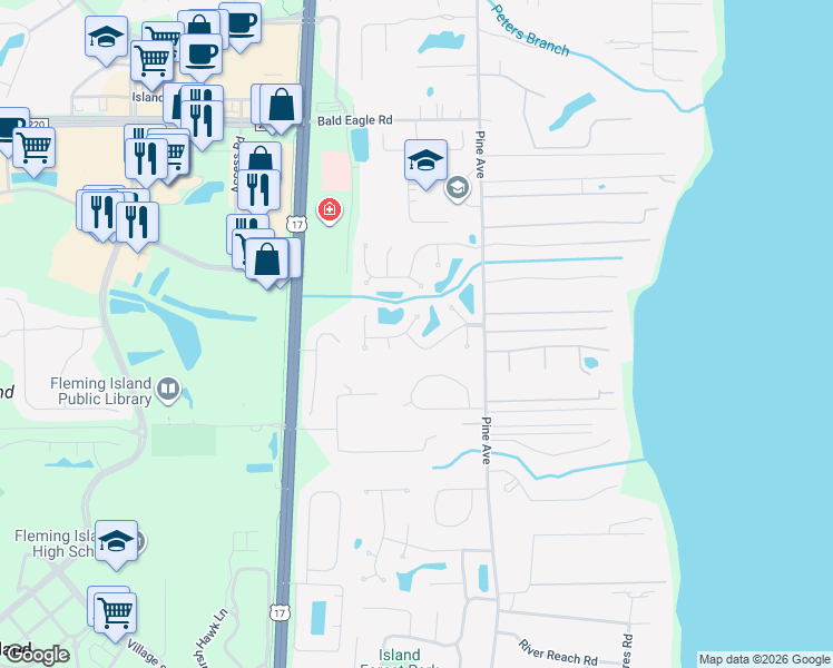 map of restaurants, bars, coffee shops, grocery stores, and more near 487 Springbrook Drive in Fleming Island