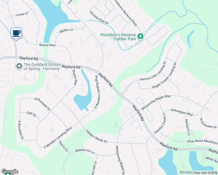 map of restaurants, bars, coffee shops, grocery stores, and more near 27703 Erie Cove Court in Spring