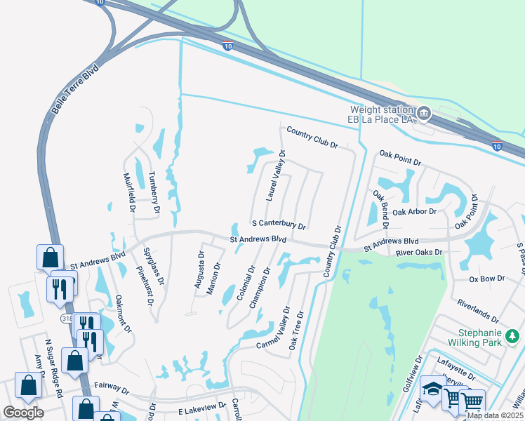map of restaurants, bars, coffee shops, grocery stores, and more near 2222 Laurel Valley Drive in LaPlace