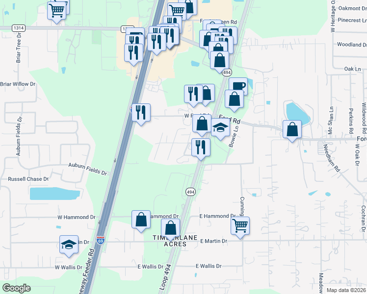 map of restaurants, bars, coffee shops, grocery stores, and more near 22141 Spear Road in Porter