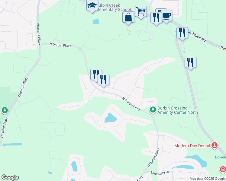 map of restaurants, bars, coffee shops, grocery stores, and more near 1701 Pennan Place in Saint Johns