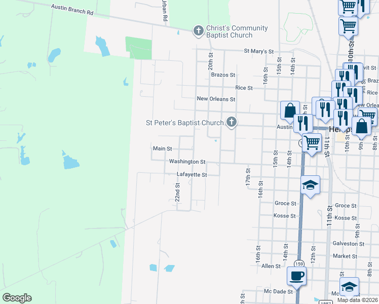 map of restaurants, bars, coffee shops, grocery stores, and more near 1005 21st Street in Hempstead