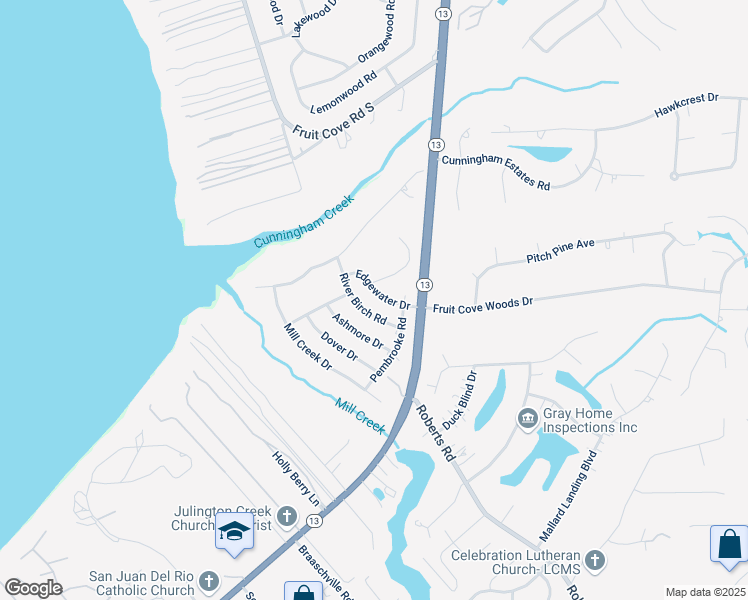 map of restaurants, bars, coffee shops, grocery stores, and more near 1216 Edgewater Drive in Jacksonville
