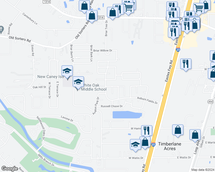 map of restaurants, bars, coffee shops, grocery stores, and more near 21303 Lily Springs Drive in Porter