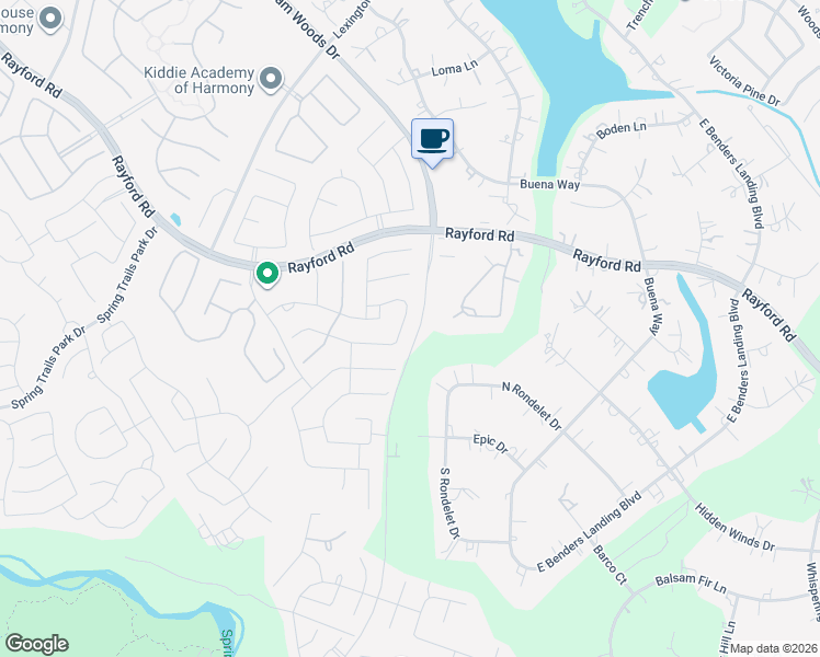 map of restaurants, bars, coffee shops, grocery stores, and more near 28031 Clapton Path in Spring