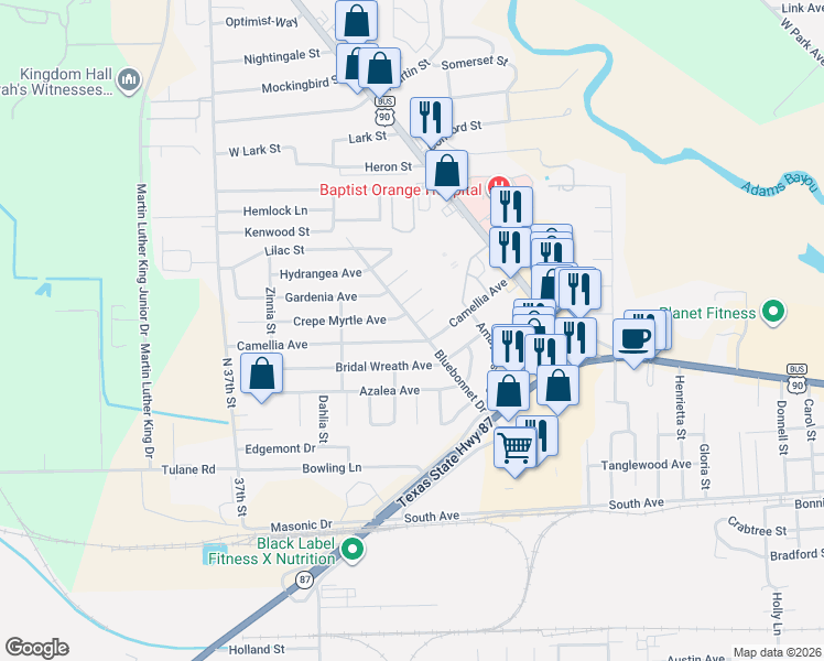map of restaurants, bars, coffee shops, grocery stores, and more near 4 Circle South Street in Orange
