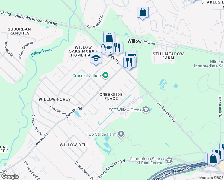map of restaurants, bars, coffee shops, grocery stores, and more near 8102 Cove Timbers Lane in Tomball