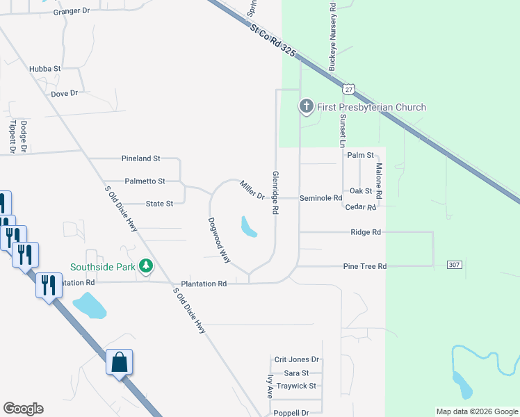 map of restaurants, bars, coffee shops, grocery stores, and more near 304 Dogwood Way in Perry