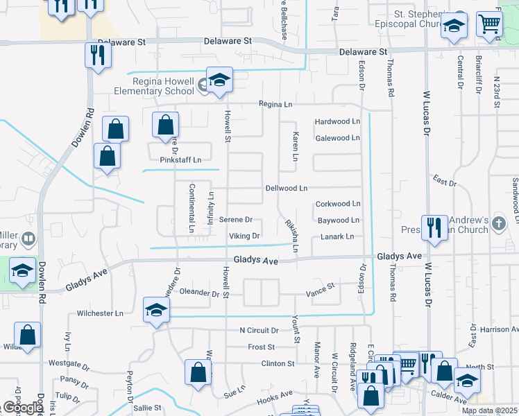 map of restaurants, bars, coffee shops, grocery stores, and more near 5535 Sul Ross Lane in Beaumont