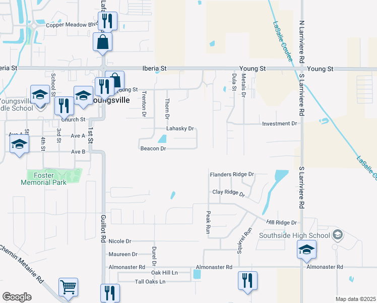 map of restaurants, bars, coffee shops, grocery stores, and more near 636-638 Beacon Drive in Youngsville