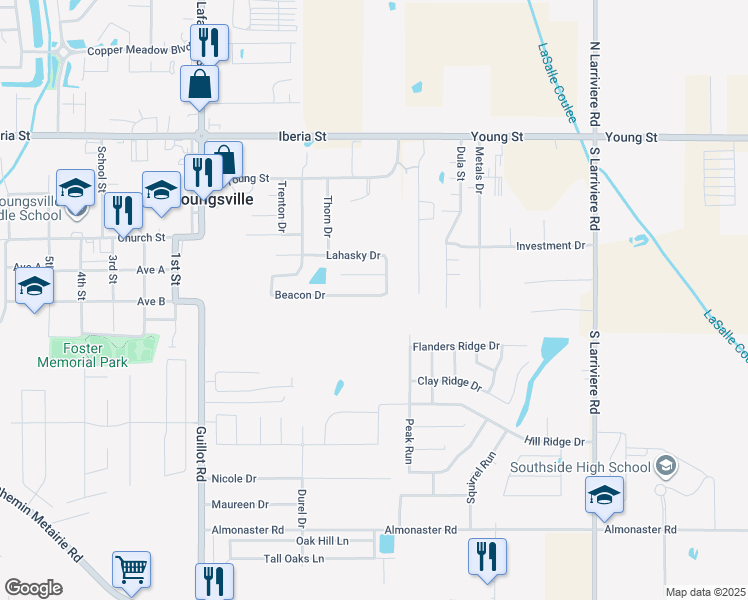 map of restaurants, bars, coffee shops, grocery stores, and more near 636 Beacon Drive in Youngsville