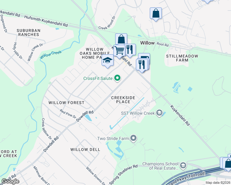 map of restaurants, bars, coffee shops, grocery stores, and more near 8126 Rushing Stream Court in Tomball