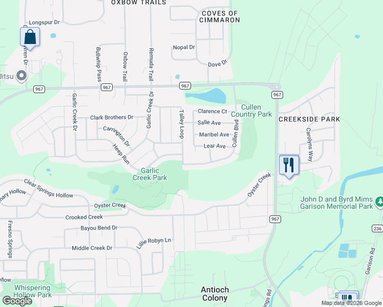 map of restaurants, bars, coffee shops, grocery stores, and more near 524 Clarence Court in Buda