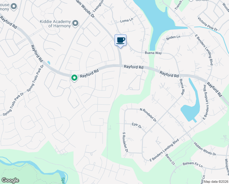map of restaurants, bars, coffee shops, grocery stores, and more near 28031 Clapton Path in Spring
